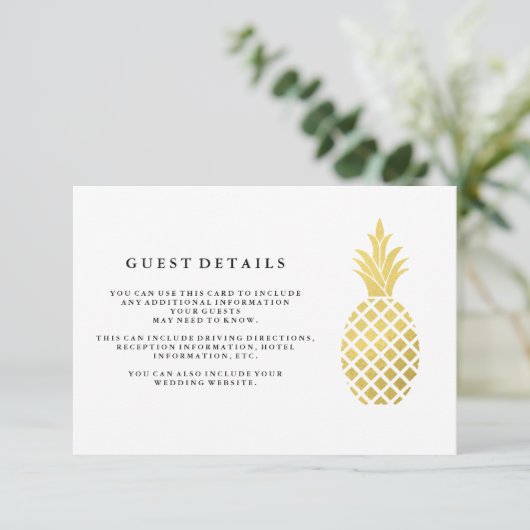 Carte D'accompagnement Elegant Gold Pineapple Mariage Détails sur le clie (Debout devant)