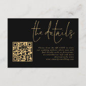 Carte D'accompagnement Elegant Gold Script Black QR Code Détails du Maria (Devant)