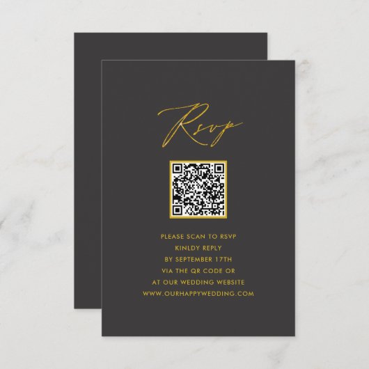 Carte D'accompagnement Elégant Gold Script moderne gris QR Wedding RSVP (Devant / Derrière)