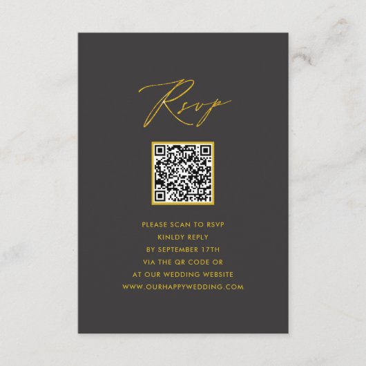 Carte D'accompagnement Elégant Gold Script moderne gris QR Wedding RSVP (Devant)