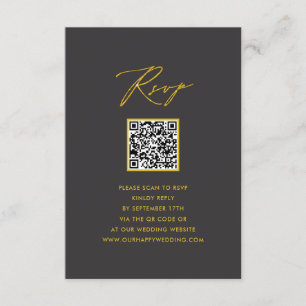 Carte D'accompagnement Elégant Gold Script moderne gris QR Wedding RSVP