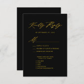 Carte D'accompagnement Élégant Gold Script moderne Noir Mariage RSVP (Devant / Derrière)