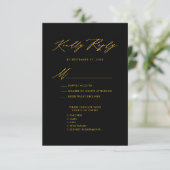 Carte D'accompagnement Élégant Gold Script moderne Noir Mariage RSVP (Debout devant)