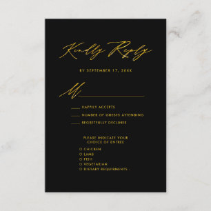 Carte D'accompagnement Élégant Gold Script moderne Noir Mariage RSVP