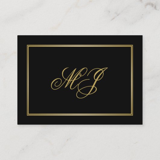 Carte D'accompagnement Elegant Gold Script Monogram Black Mariage Détails (Dos)