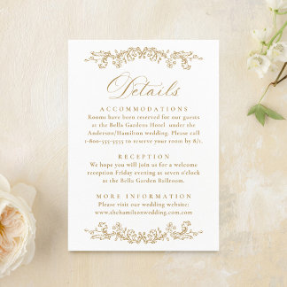 Carte D'accompagnement Elegant Gold Victorian Floral Wedding Details