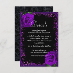 Carte D'accompagnement Elegant Goth Purple Rose Détails du Mariage