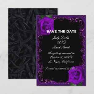 Carte D'accompagnement Élégant Goth Purple Roses Enregistrer La Date