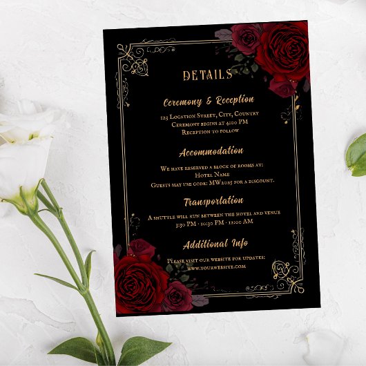 Carte D'accompagnement Elegant Gothic Romance Roses Wedding