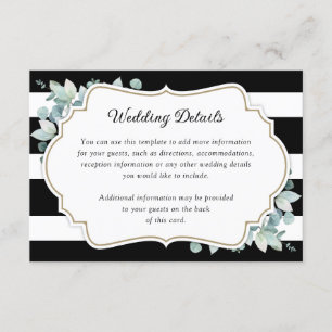 Carte D'accompagnement Elegant Green Black and White Mariage Détails