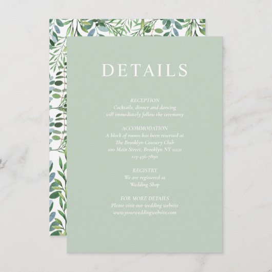 Carte D'accompagnement Elegant Green Eucalyptus Détails Mariage Enclos (Devant / Derrière)