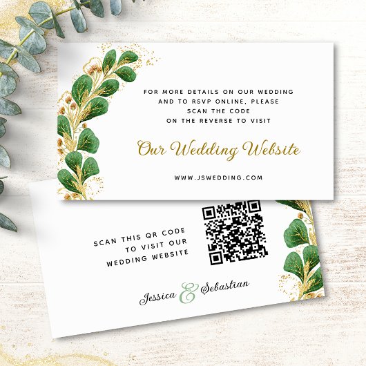 Carte D'accompagnement Elegant Green RSVP Site Mariage QR Code