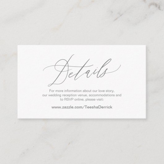 Carte D'accompagnement Elegant gris foncé, Détails Mariage, RSVP en ligne (Devant)