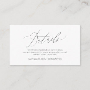 Carte D'accompagnement Elegant gris foncé, Détails Mariage, RSVP en ligne