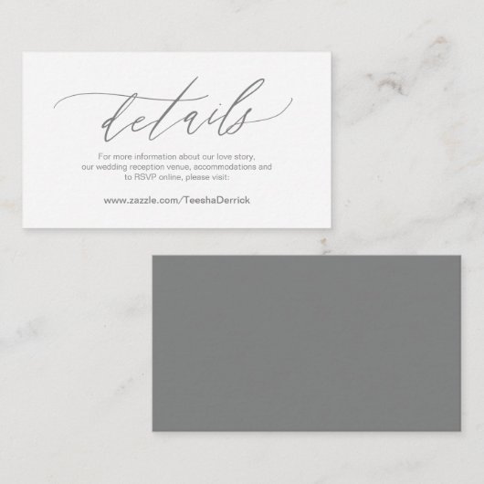 Carte D'accompagnement Elégant gris foncé, détails Mariages, RSVP en lign (Devant / Derrière)