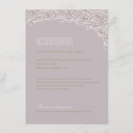 Carte D'accompagnement Élégant hébergement mariage fleuri lilas rustique (Devant)
