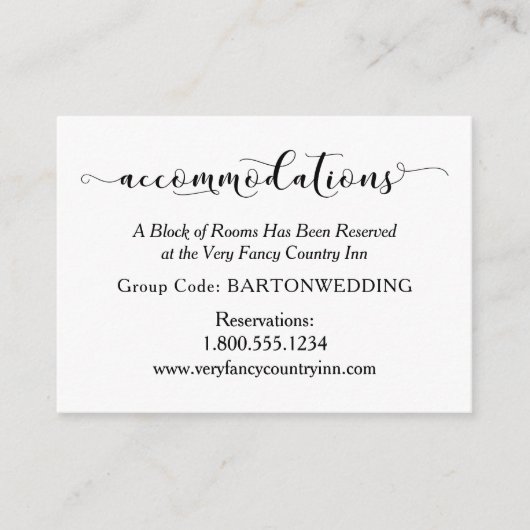 Carte D'accompagnement Élégant hébergement Mariage noir et blanc (Devant)