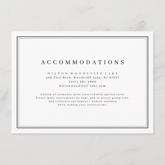 Carte D'accompagnement Élégant hébergement minimaliste noir et blanc (Devant)