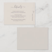 Carte D'accompagnement Élégant ivoire blanc boisMariage Hotel détails (Devant / Derrière)