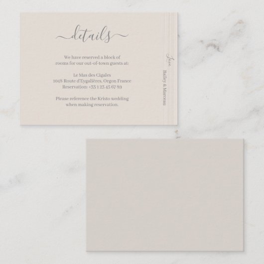 Carte D'accompagnement Élégant ivoire blanc boisMariage Hotel détails (Devant / Derrière)