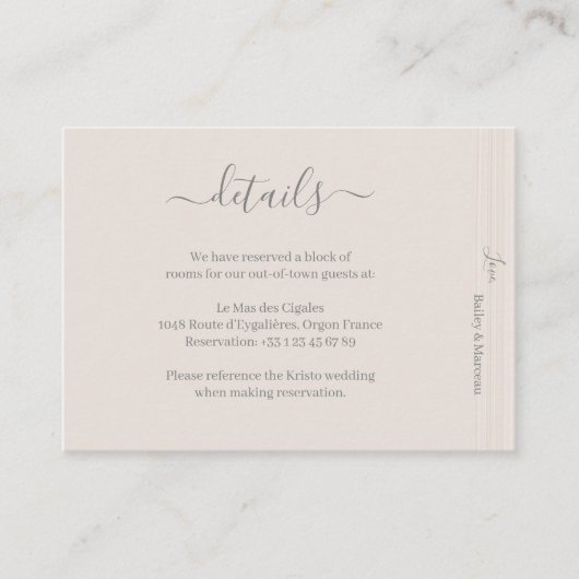 Carte D'accompagnement Élégant ivoire blanc boisMariage Hotel détails (Devant)