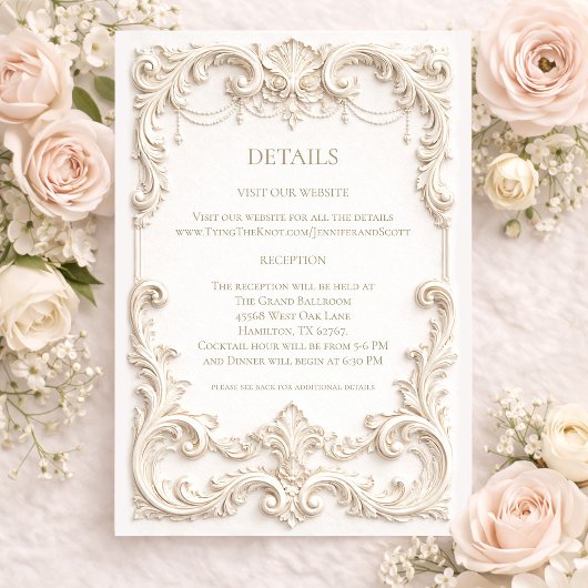 Carte D'accompagnement Elegant Ivory Baroque Wedding Enclosure Card