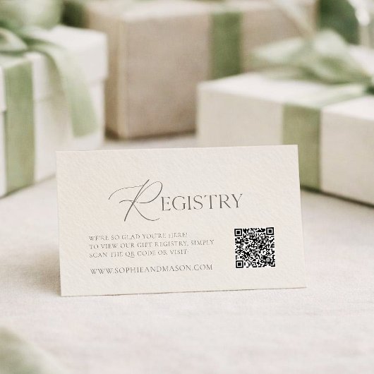 Carte D'accompagnement Elegant Ivory Wedding Registry Card with QR Code