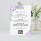 Carte D'accompagnement Elegant Lavender Floral Mariage Détails QR Code (Debout devant)
