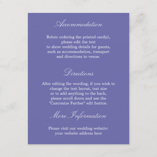 Carte D'accompagnement Elegant Lavender Mariage Détails Card (Devant)