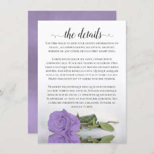 Carte D'accompagnement Elegant Lavender Purple Rose Détails du Mariage