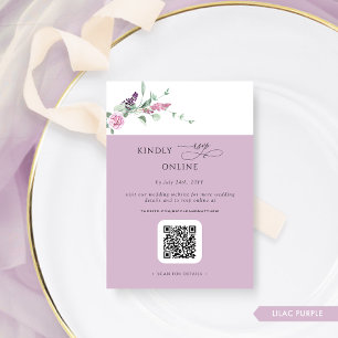 Carte D'accompagnement Elégant Lilac Pastel Floral RSVP Online, QR Code
