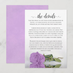 Carte D'accompagnement Elegant Lilac Purple Rose Détails du Mariage