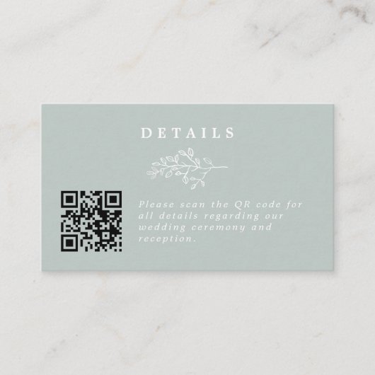 Carte D'accompagnement Elegant Line Art Leaf Sage Mariage QR Code Détails (Devant)
