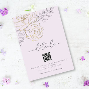 Carte D'accompagnement Elegant Line Floral Lilac Gold Détails du Mariage