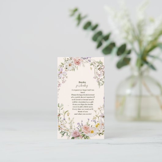 Carte D'accompagnement Elégant livre Fleur sauvage rose pour bébé (Debout devant)