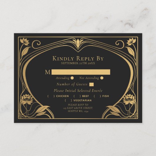 Carte D'accompagnement Élégant Lotus Art Nouveau Mariage (Devant)