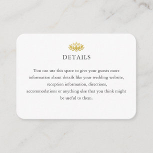 Carte D'accompagnement Elégant Lotus Gold Détails du Mariage