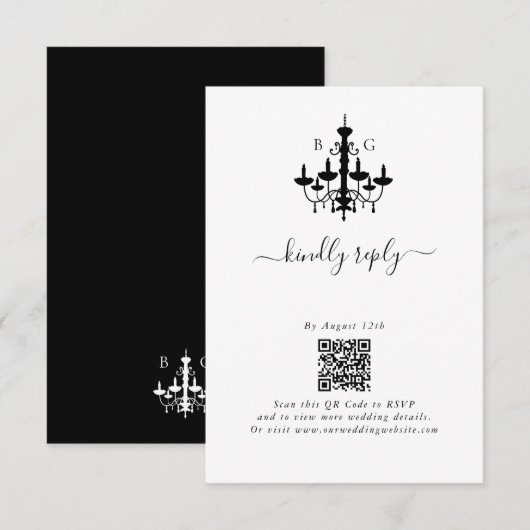 Carte D'accompagnement Élégant lustre noir blanc Mariage (Devant / Derrière)