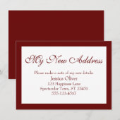 Carte D'accompagnement Élégant Ma Nouvelle Adresse Bordée Bourgogne & Bla (Devant / Derrière)
