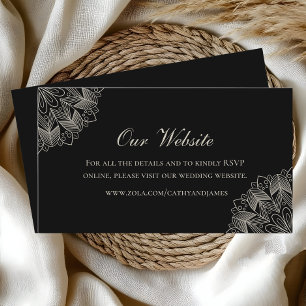 Carte D'accompagnement Élégant Mandala Indien Boho Site de Mariage Noir