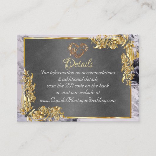 Carte D'accompagnement Elegant Marble, Grey, Gold Frame, Gold Heart (Devant)