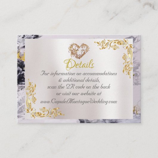 Carte D'accompagnement Elegant Marble, White, Gold Frame, Gold Heart (Devant)