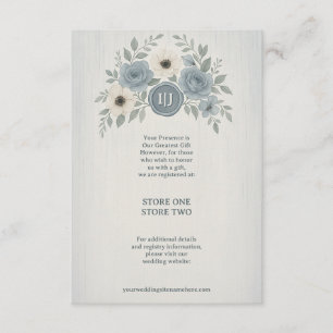 Carte D'accompagnement Élégant Mariage à Cachet de Cire Floral Bleu Pouss