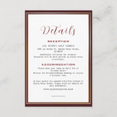 Carte D'accompagnement Elégant Mariage à cadre foncé bordeaux & or Détail (Devant)