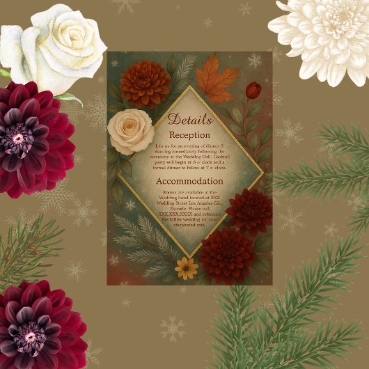 Carte D'accompagnement élégant mariage à fleurs d'automne