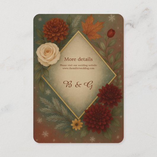 Carte D'accompagnement élégant mariage à fleurs d'automne (Dos)