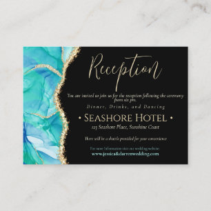 Carte D'accompagnement Élégant Mariage Aquarelle Noir Bleu Or Paillettes