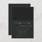 CARTE D'ACCOMPAGNEMENT ÉLÉGANT MARIAGE ART DÉCO NOIR OR RSVP (Devant / Derrière)