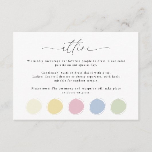 Carte D'accompagnement Élégant Mariage Attire Code Robe Palette de couleu (Devant)