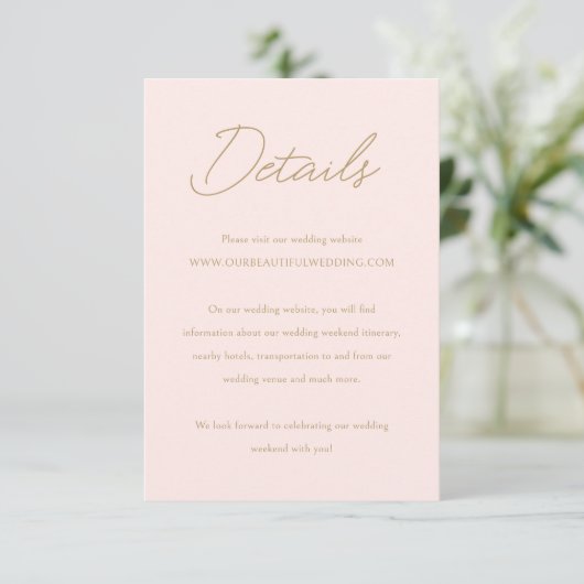 Carte D'accompagnement Élégant Mariage classique rose et or (Debout devant)